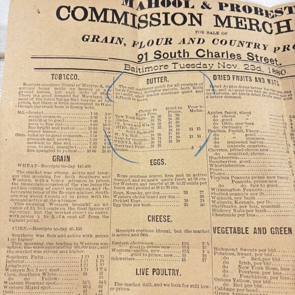 Antique 1880 Mahool & Probst Commission Merchants Newspaper Broadside EPHEMERA - Picture 8 of 8